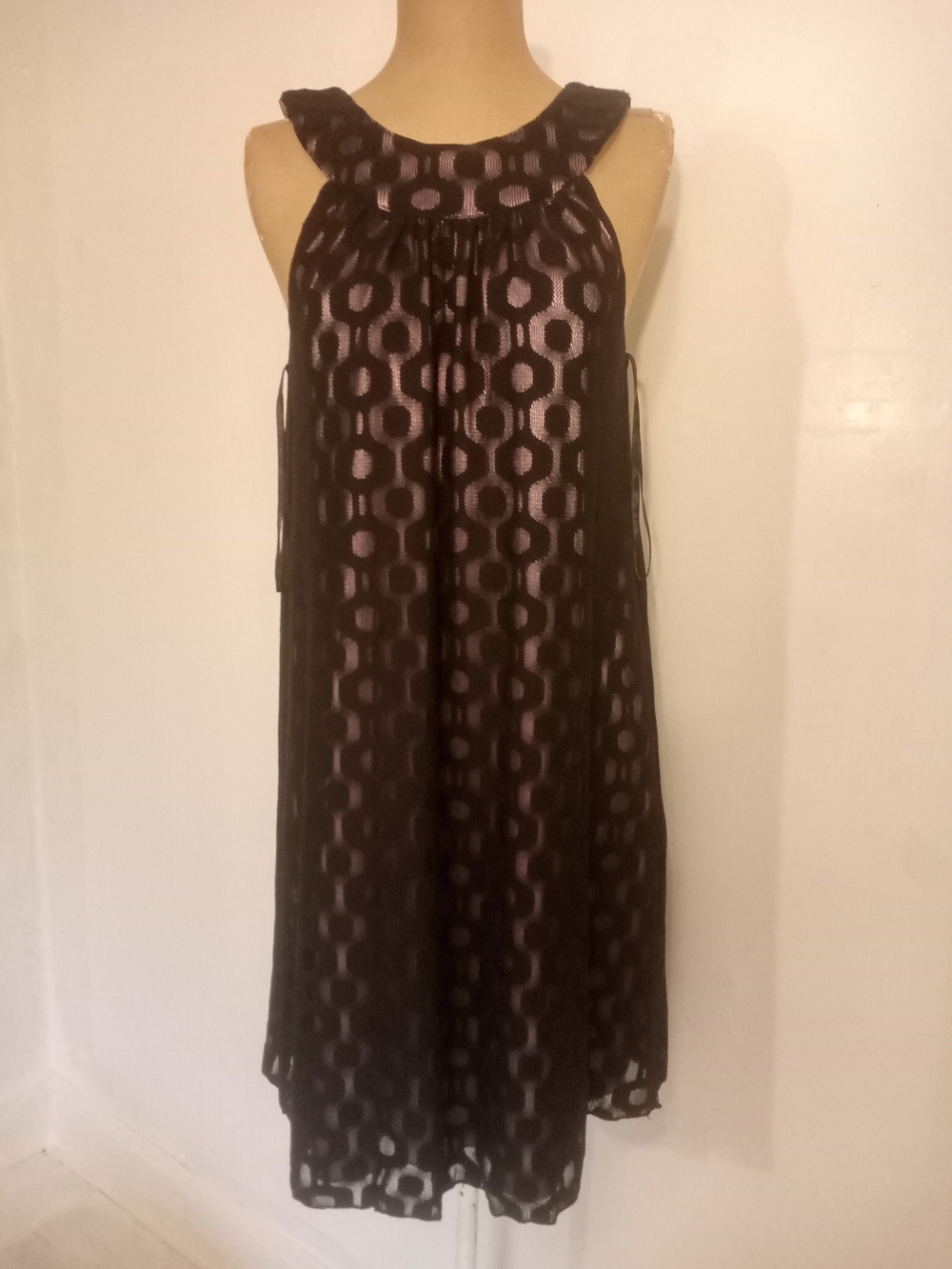 AGB Black Lace Overlay Dress with Lilac Satin Lining